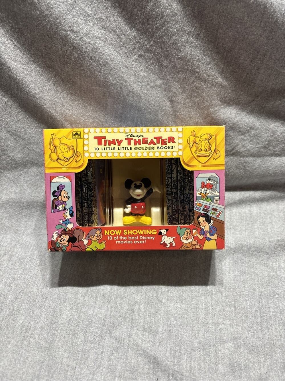 Disney Tiny Theater 10 Little Golden Books with Mickey Figurine Vintage 1993